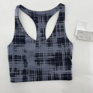 Z By Zella Sports Bra Longline 4-Way-Stretch Grey Folkstone Plaid PRNT Sz XS